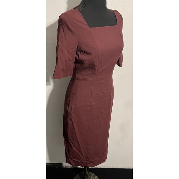 Brooks Brothers Dress Womens 2 Burgundy Wool‎ Blend Sheath Square Neck Office - Picture 4 of 16